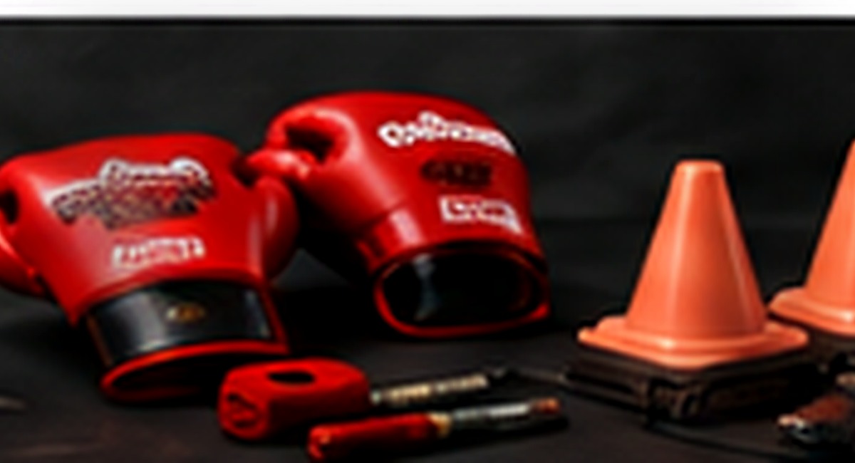 Junior boxing gloves, cones and skipping rope used in kids boxing classes
