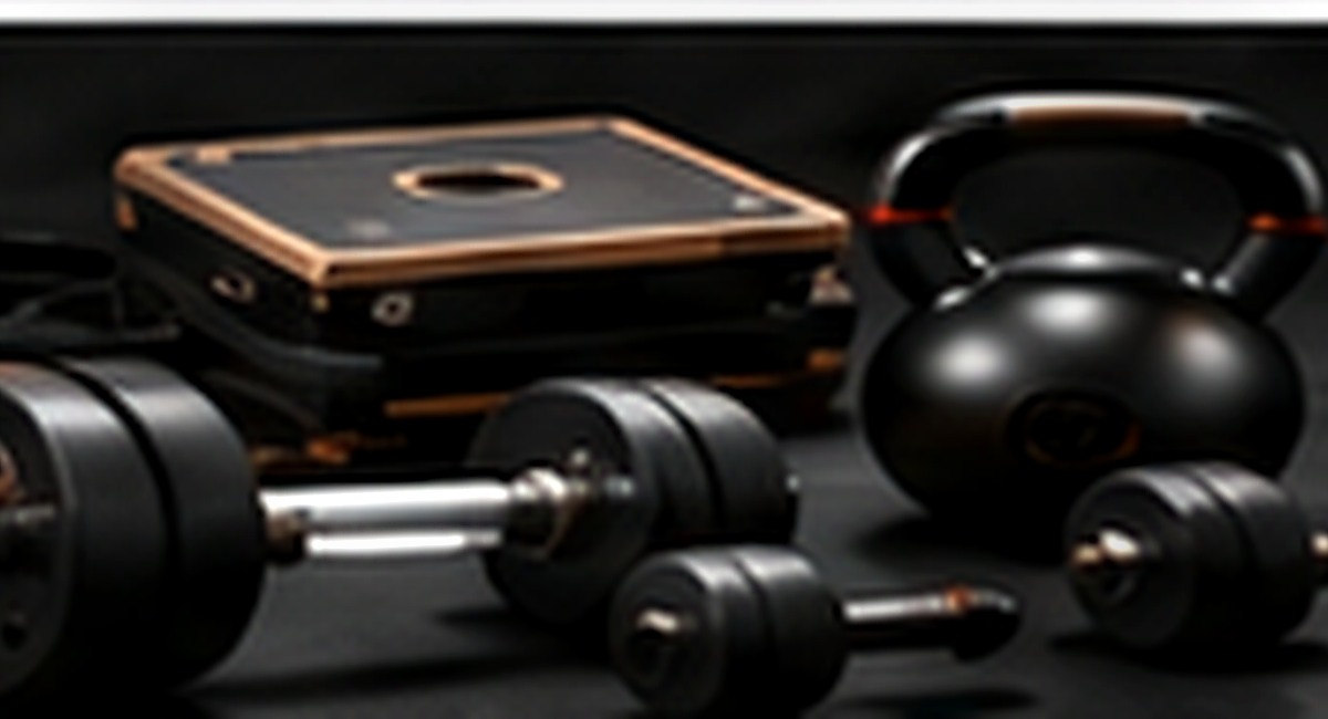 Dumbbells, kettlebell and plyometric box used in strength and conditioning classes