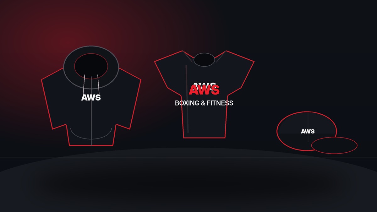 AWS Boxing and Fitness branded shirt, hoodie and cap merchandise